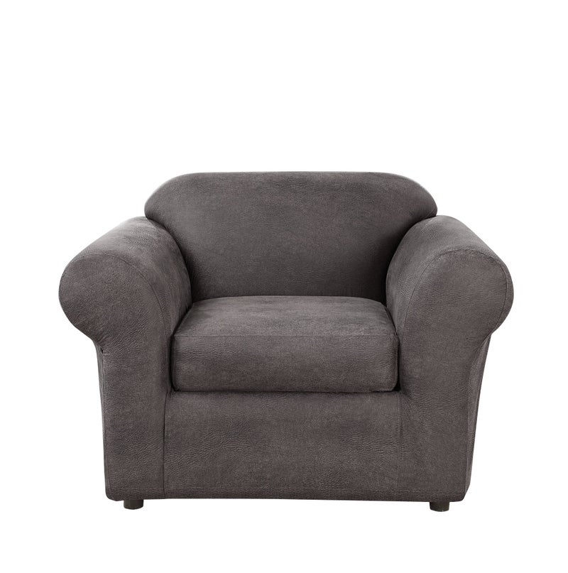 SureFit SF44051 Ultimate Stretch Leather Chair Slipcover, Antiqued Slate, 2 Piece - Image 1
